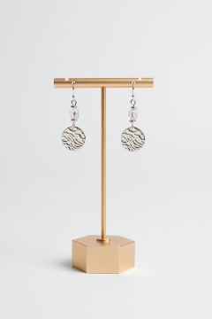 Earring Silver Hammered Disc With Beads